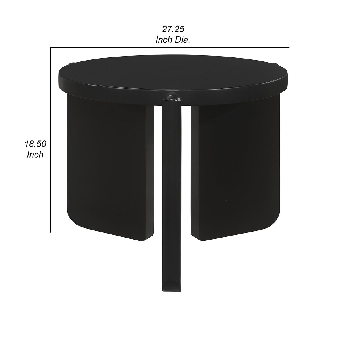 Kiya Side End Table, Panel Legs, 27 Inch Round Black Solid Wood Frame  - BM319074