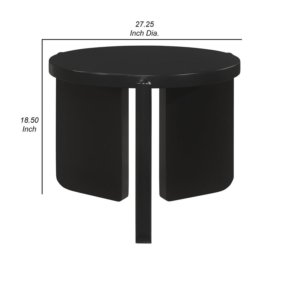 Kiya Side End Table, Panel Legs, 27 Inch Round Black Solid Wood Frame  - BM319074
