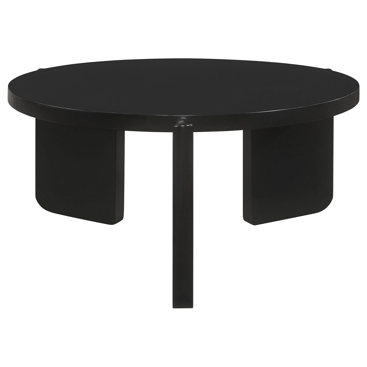 Kiya Coffee Table, 39 Inch Round Top, Black Solid Wood Frame, Panel Legs  - BM319075
