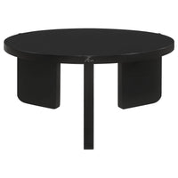 Kiya Coffee Table, 39 Inch Round Top, Black Solid Wood Frame, Panel Legs  - BM319075