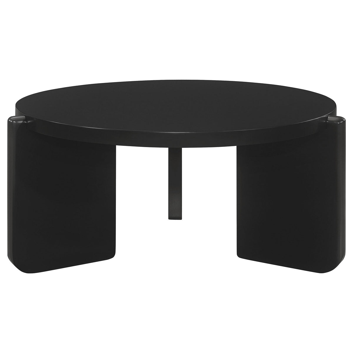 Kiya Coffee Table, 39 Inch Round Top, Black Solid Wood Frame, Panel Legs  - BM319075