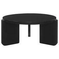 Kiya Coffee Table, 39 Inch Round Top, Black Solid Wood Frame, Panel Legs  - BM319075