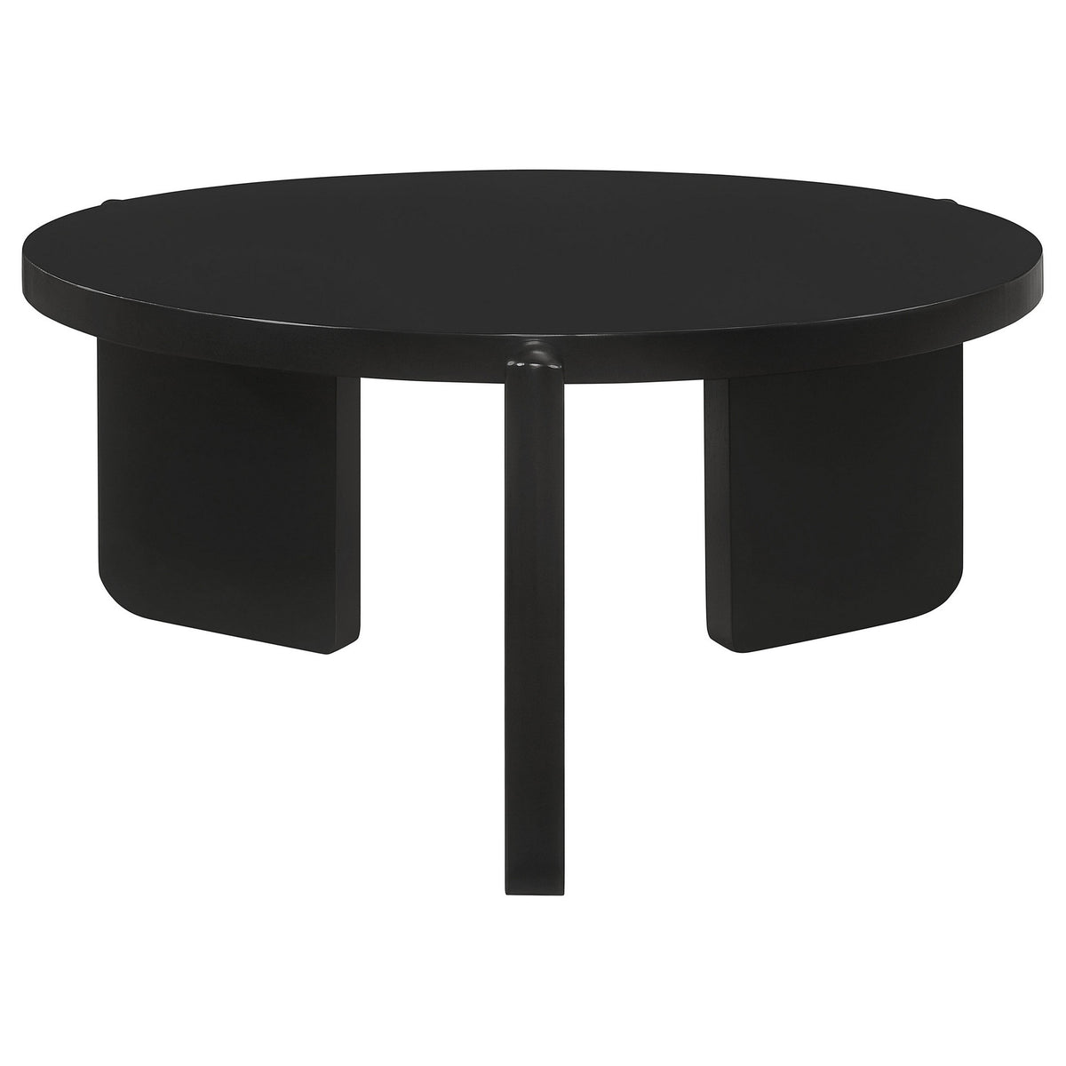 Kiya Coffee Table, 39 Inch Round Top, Black Solid Wood Frame, Panel Legs  - BM319075