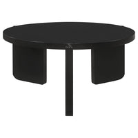 Kiya Coffee Table, 39 Inch Round Top, Black Solid Wood Frame, Panel Legs  - BM319075