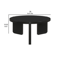 Kiya Coffee Table, 39 Inch Round Top, Black Solid Wood Frame, Panel Legs  - BM319075