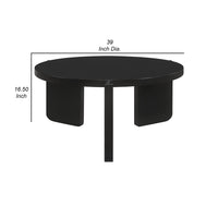 Kiya Coffee Table, 39 Inch Round Top, Black Solid Wood Frame, Panel Legs  - BM319075