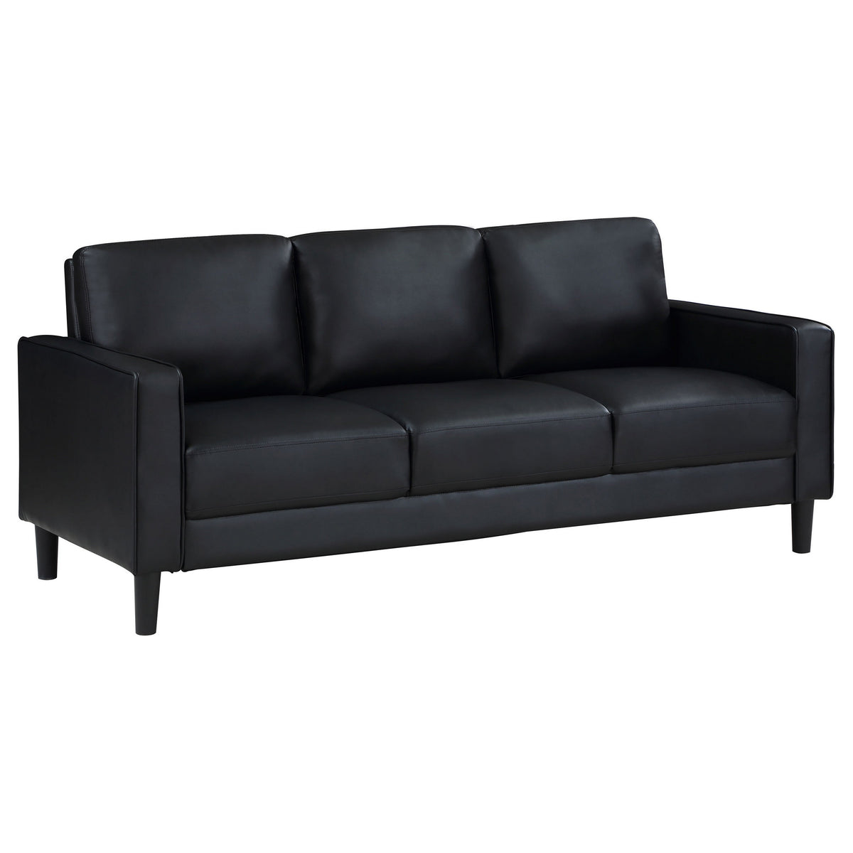 Rumi Sofa, Black Faux Leather, Modern Track Arms, Foam Cushions, 77 Inch  - BM319091