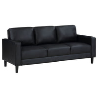 Rumi Sofa, Black Faux Leather, Modern Track Arms, Foam Cushions, 77 Inch  - BM319091