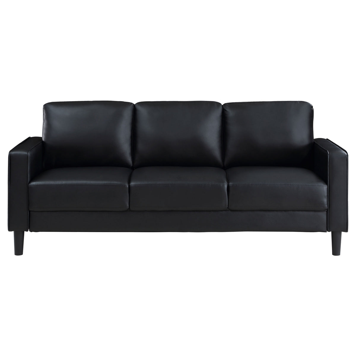 Rumi Sofa, Black Faux Leather, Modern Track Arms, Foam Cushions, 77 Inch  - BM319091