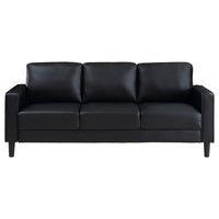 Rumi Sofa, Black Faux Leather, Modern Track Arms, Foam Cushions, 77 Inch  - BM319091