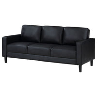 Rumi Sofa, Black Faux Leather, Modern Track Arms, Foam Cushions, 77 Inch  - BM319091
