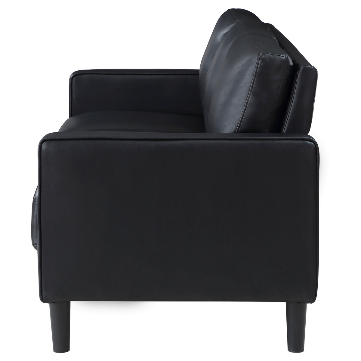 Rumi Sofa, Black Faux Leather, Modern Track Arms, Foam Cushions, 77 Inch  - BM319091