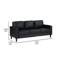 Rumi Sofa, Black Faux Leather, Modern Track Arms, Foam Cushions, 77 Inch  - BM319091