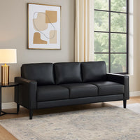 Rumi Sofa, Black Faux Leather, Modern Track Arms, Foam Cushions, 77 Inch  - BM319091