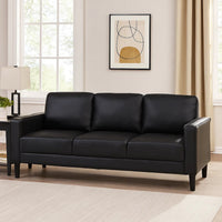 Rumi Sofa, Black Faux Leather, Modern Track Arms, Foam Cushions, 77 Inch  - BM319091