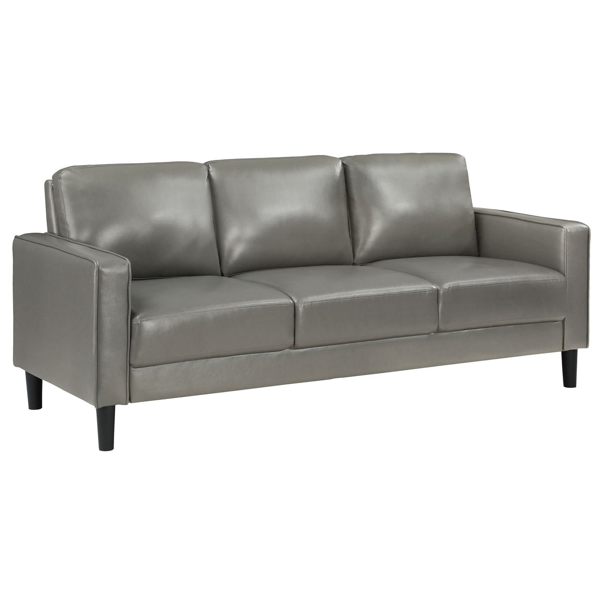 Rumi Sofa, Gray Faux Leather, Modern Track Arms, Foam Cushions, 77 Inch  - BM319092