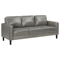Rumi Sofa, Gray Faux Leather, Modern Track Arms, Foam Cushions, 77 Inch  - BM319092
