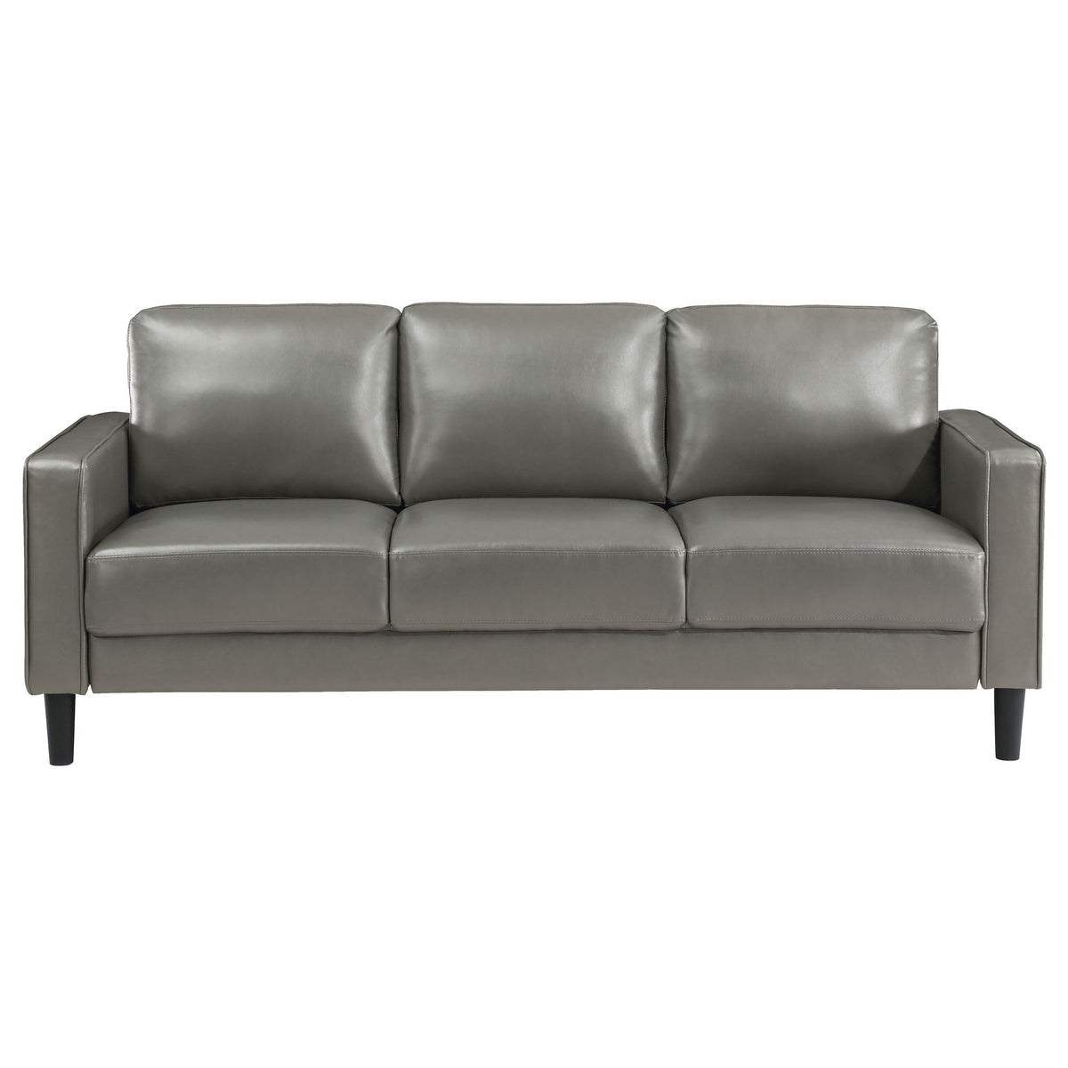 Rumi Sofa, Gray Faux Leather, Modern Track Arms, Foam Cushions, 77 Inch  - BM319092