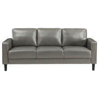 Rumi Sofa, Gray Faux Leather, Modern Track Arms, Foam Cushions, 77 Inch  - BM319092