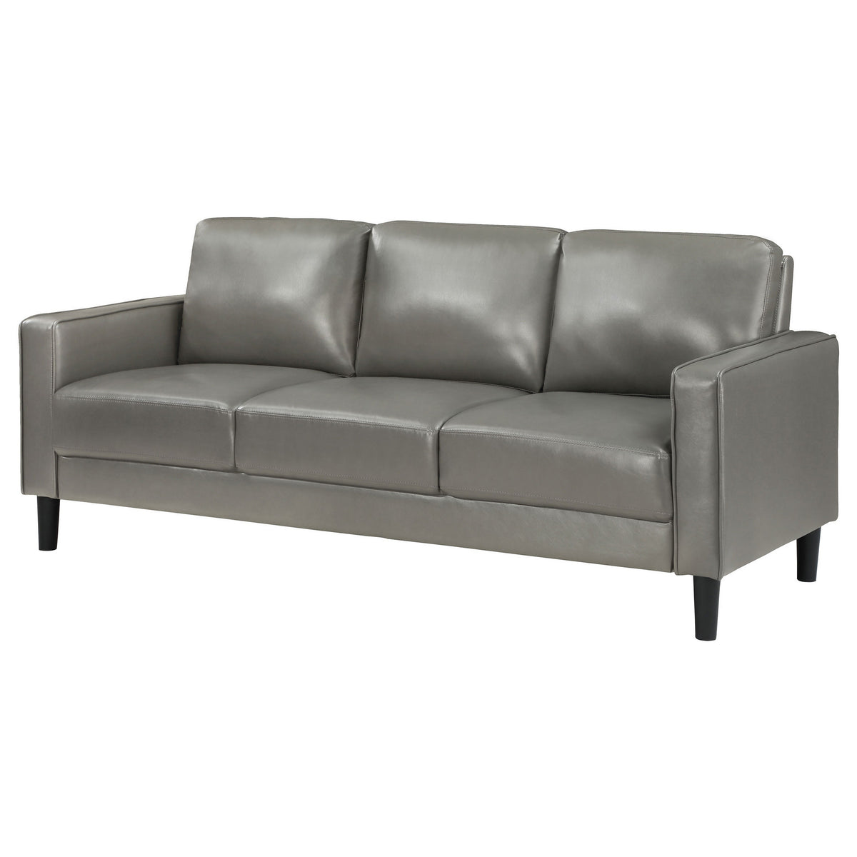 Rumi Sofa, Gray Faux Leather, Modern Track Arms, Foam Cushions, 77 Inch  - BM319092