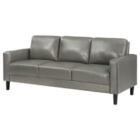 Rumi Sofa, Gray Faux Leather, Modern Track Arms, Foam Cushions, 77 Inch  - BM319092