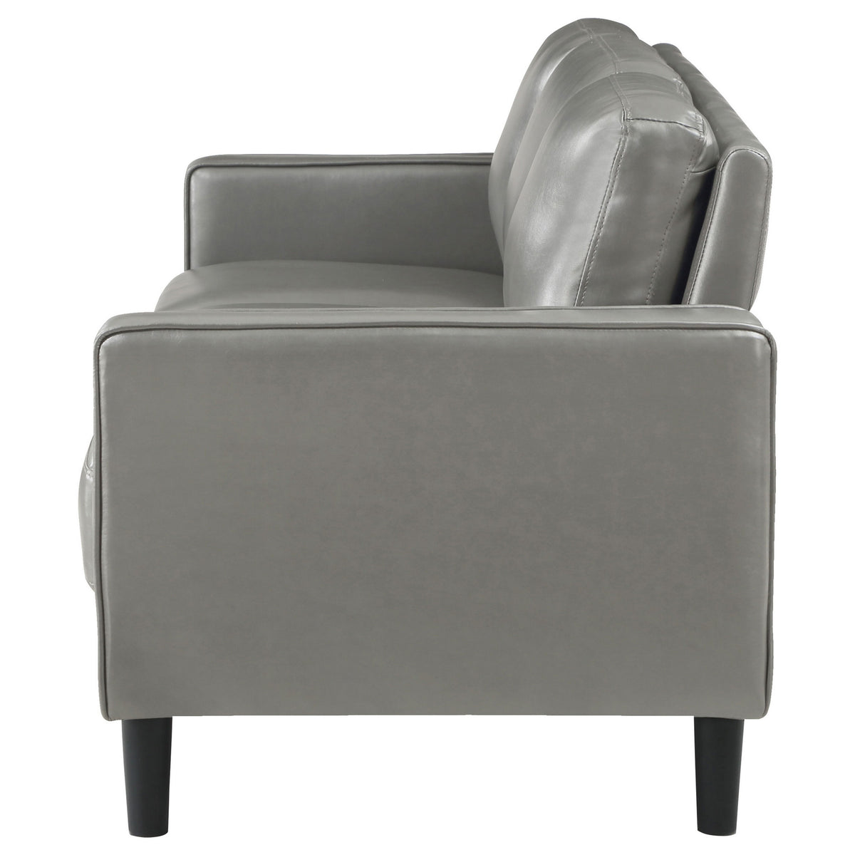 Rumi Sofa, Gray Faux Leather, Modern Track Arms, Foam Cushions, 77 Inch  - BM319092
