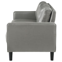 Rumi Sofa, Gray Faux Leather, Modern Track Arms, Foam Cushions, 77 Inch  - BM319092