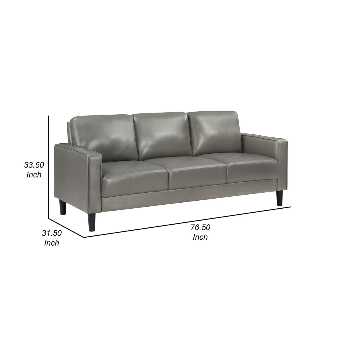 Rumi Sofa, Gray Faux Leather, Modern Track Arms, Foam Cushions, 77 Inch  - BM319092