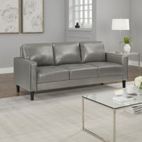 Rumi Sofa, Gray Faux Leather, Modern Track Arms, Foam Cushions, 77 Inch  - BM319092