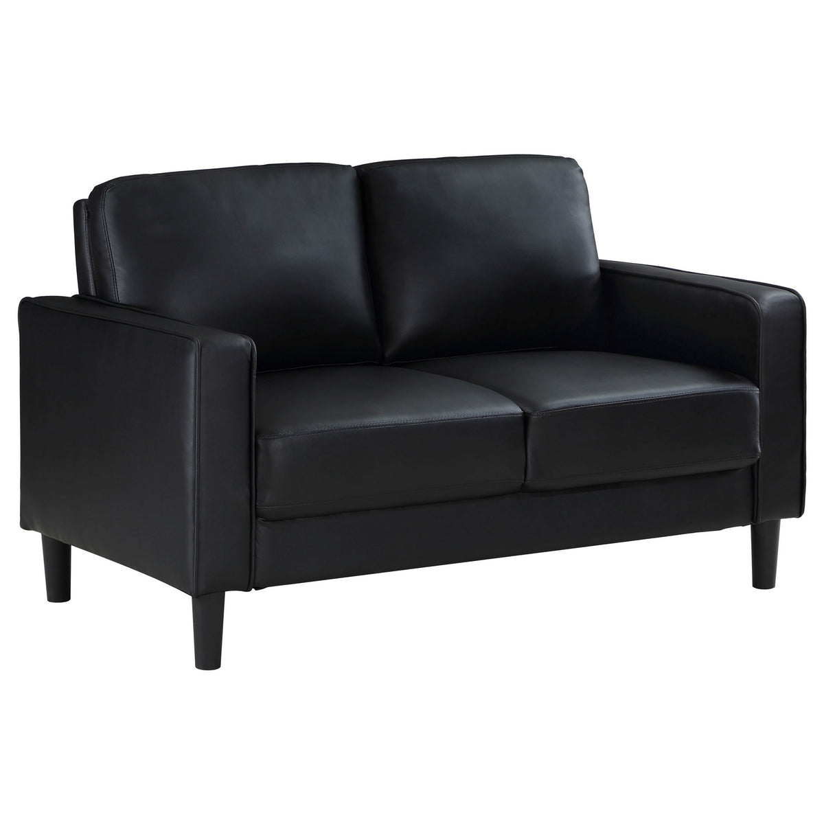 Rumi Loveseat, Black Faux Leather, Modern Track Style Arms, Foam, 54 Inch  - BM319093