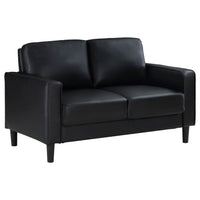 Rumi Loveseat, Black Faux Leather, Modern Track Style Arms, Foam, 54 Inch  - BM319093