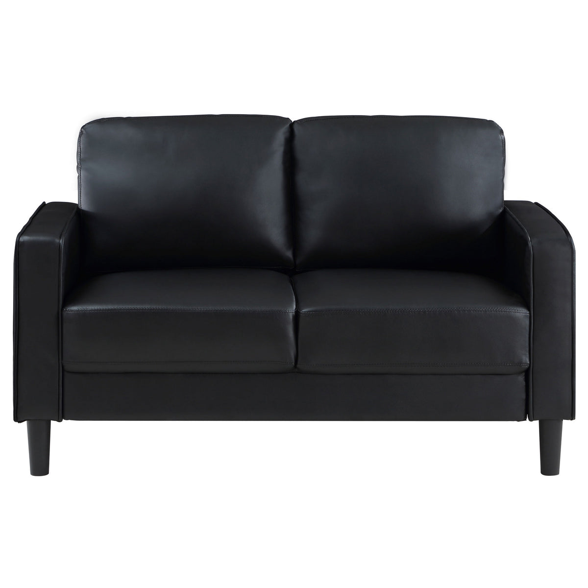 Rumi Loveseat, Black Faux Leather, Modern Track Style Arms, Foam, 54 Inch  - BM319093