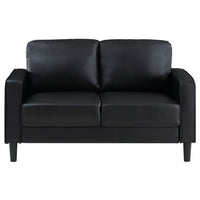 Rumi Loveseat, Black Faux Leather, Modern Track Style Arms, Foam, 54 Inch  - BM319093