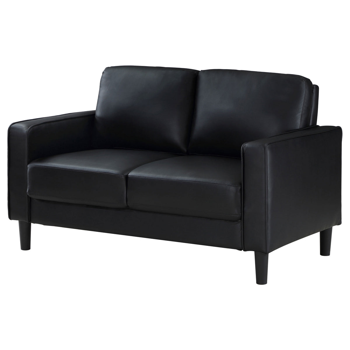 Rumi Loveseat, Black Faux Leather, Modern Track Style Arms, Foam, 54 Inch  - BM319093