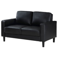 Rumi Loveseat, Black Faux Leather, Modern Track Style Arms, Foam, 54 Inch  - BM319093