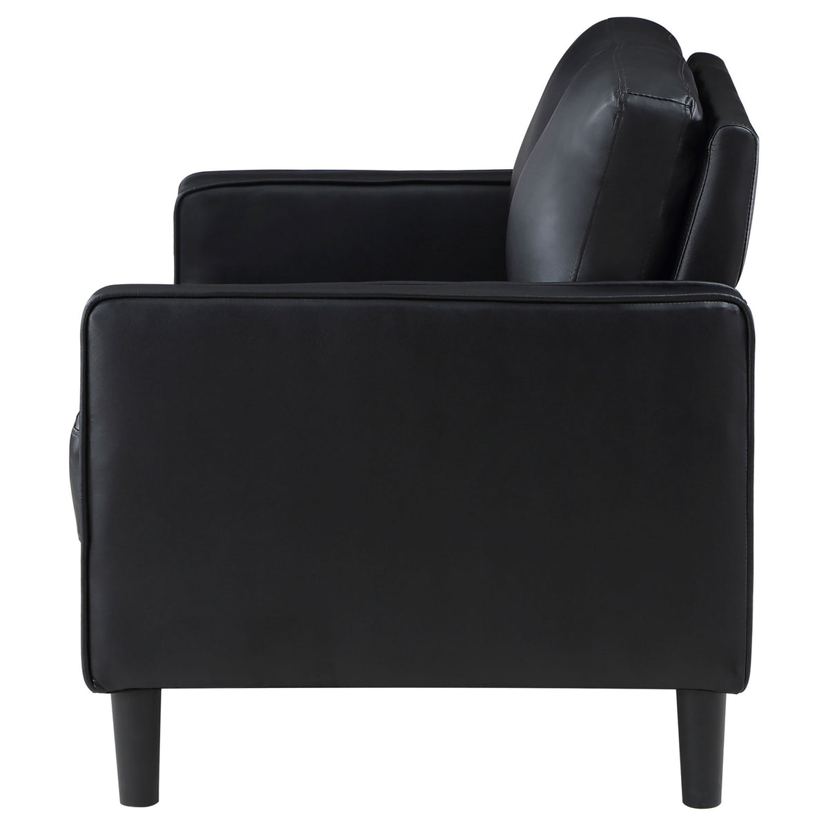 Rumi Loveseat, Black Faux Leather, Modern Track Style Arms, Foam, 54 Inch  - BM319093