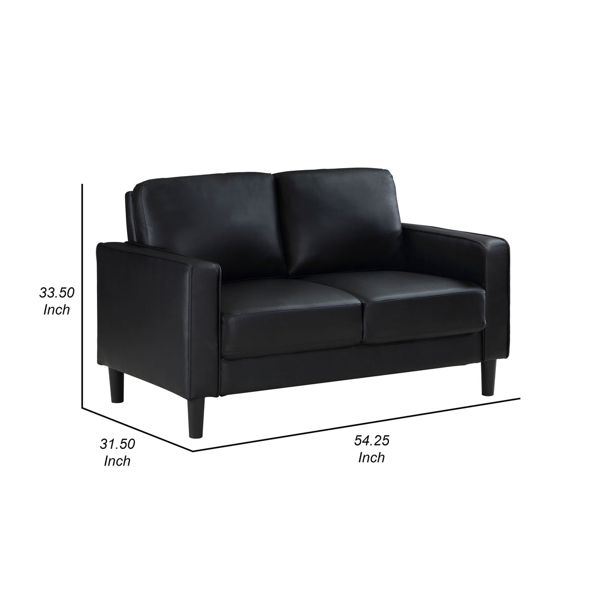 Rumi Loveseat, Black Faux Leather, Modern Track Style Arms, Foam, 54 Inch  - BM319093