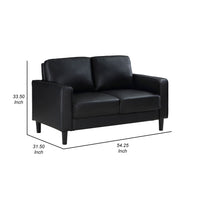 Rumi Loveseat, Black Faux Leather, Modern Track Style Arms, Foam, 54 Inch  - BM319093
