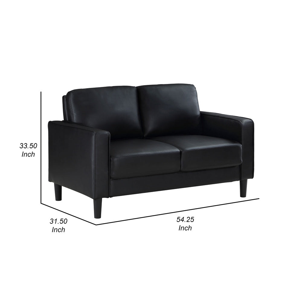 Rumi Loveseat, Black Faux Leather, Modern Track Style Arms, Foam, 54 Inch  - BM319093