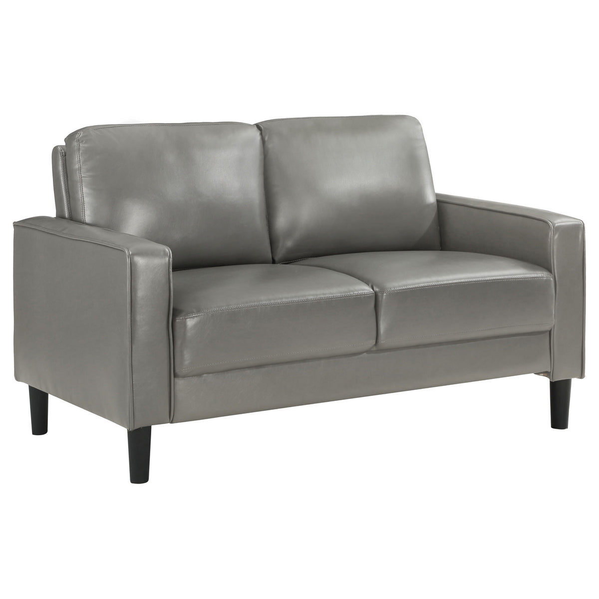 Rumi Loveseat, Gray Faux Leather, Modern Track Arms, Foam Cushions, 54 Inch  - BM319094