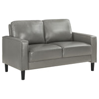 Rumi Loveseat, Gray Faux Leather, Modern Track Arms, Foam Cushions, 54 Inch  - BM319094
