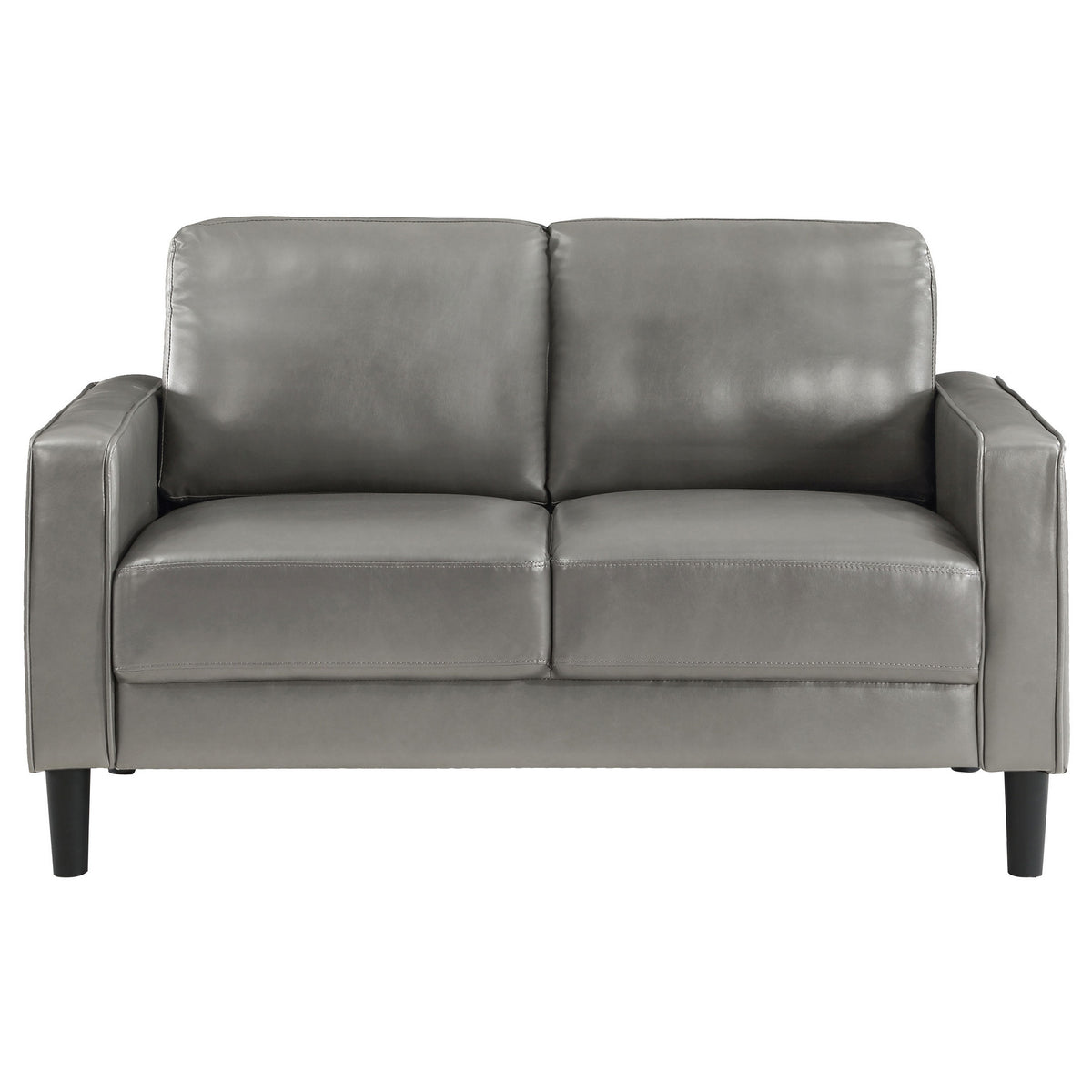 Rumi Loveseat, Gray Faux Leather, Modern Track Arms, Foam Cushions, 54 Inch  - BM319094