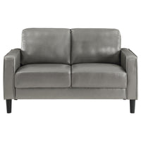 Rumi Loveseat, Gray Faux Leather, Modern Track Arms, Foam Cushions, 54 Inch  - BM319094
