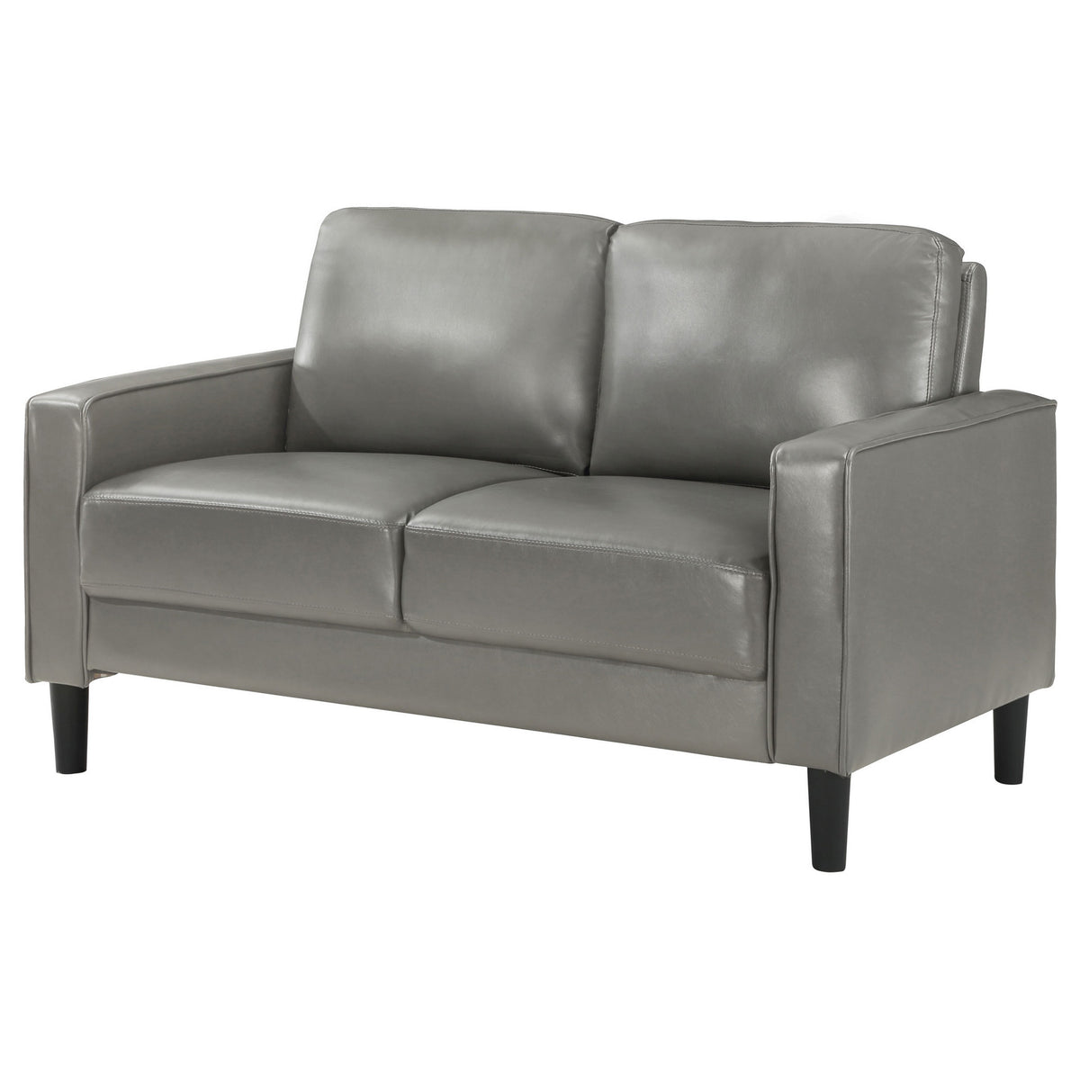 Rumi Loveseat, Gray Faux Leather, Modern Track Arms, Foam Cushions, 54 Inch  - BM319094