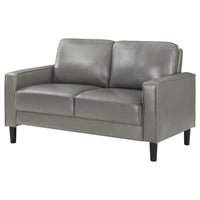 Rumi Loveseat, Gray Faux Leather, Modern Track Arms, Foam Cushions, 54 Inch  - BM319094