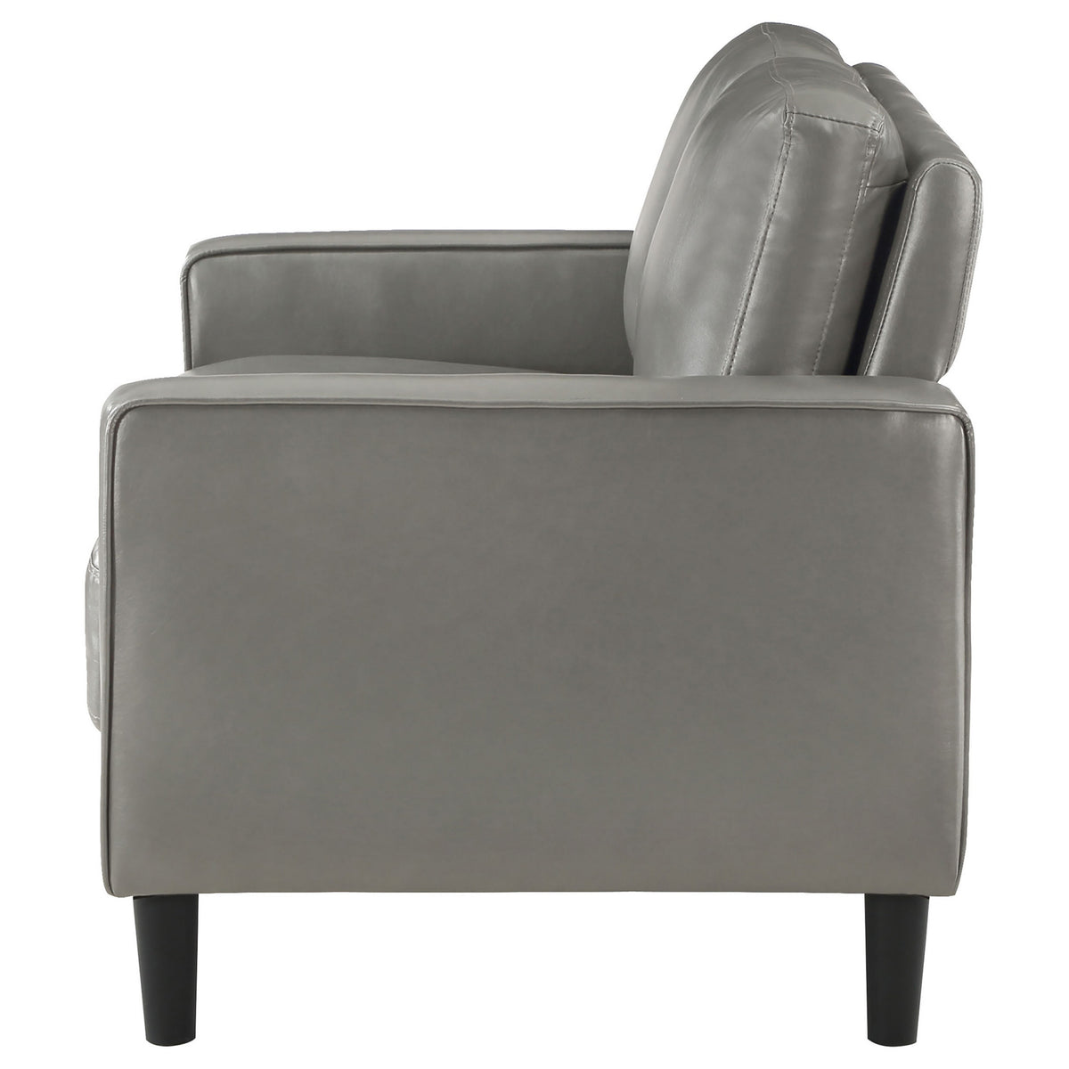 Rumi Loveseat, Gray Faux Leather, Modern Track Arms, Foam Cushions, 54 Inch  - BM319094
