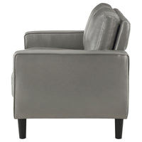 Rumi Loveseat, Gray Faux Leather, Modern Track Arms, Foam Cushions, 54 Inch  - BM319094