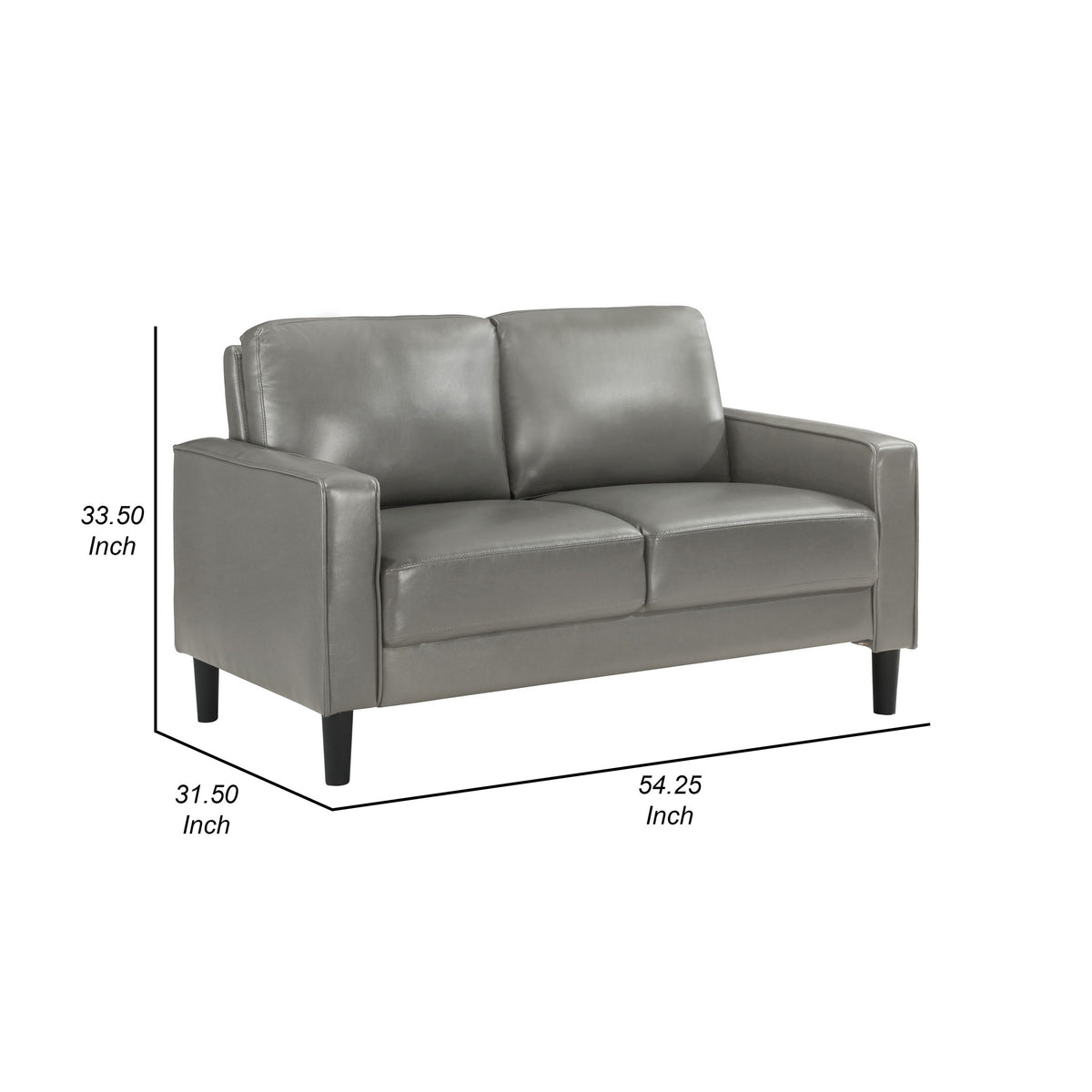 Rumi Loveseat, Gray Faux Leather, Modern Track Arms, Foam Cushions, 54 Inch  - BM319094