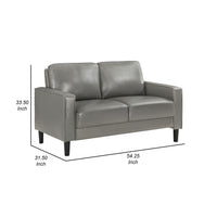 Rumi Loveseat, Gray Faux Leather, Modern Track Arms, Foam Cushions, 54 Inch  - BM319094