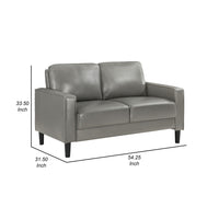 Rumi Loveseat, Gray Faux Leather, Modern Track Arms, Foam Cushions, 54 Inch  - BM319094